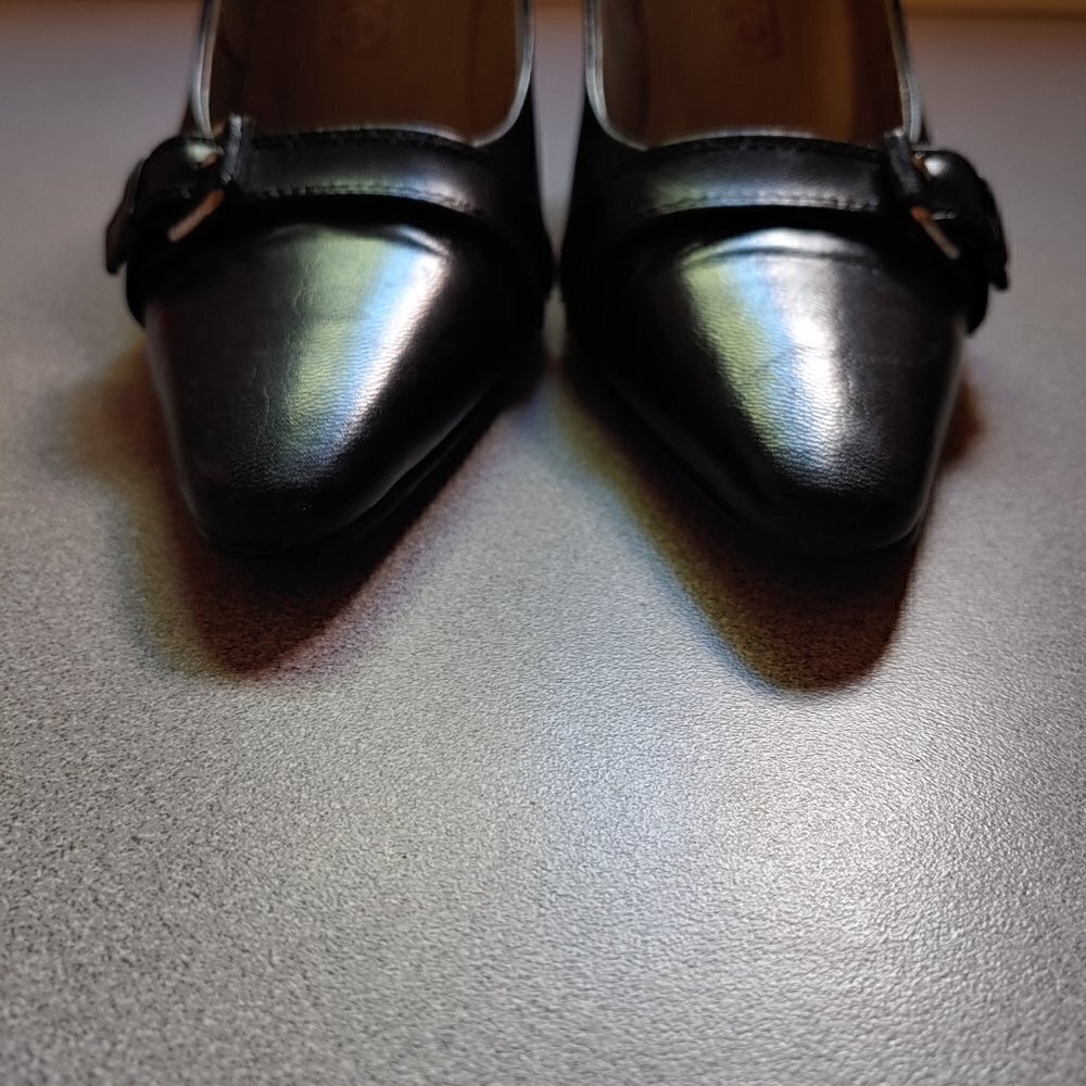 Black Pointed Toe Buckle Heels - Picture 8 of 10